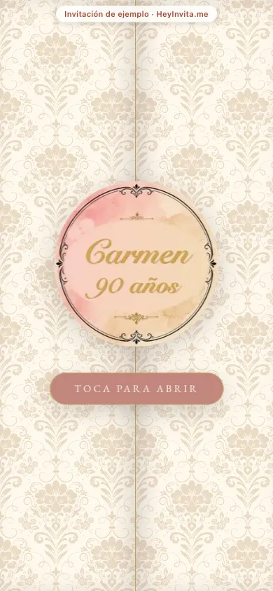 Portada de la invitación de ejemplo «Los 90 años de Carmen»